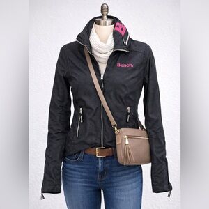 Bench Lightweight Jacket Pink Logo Collar Black Pattern Zip Coat Size M